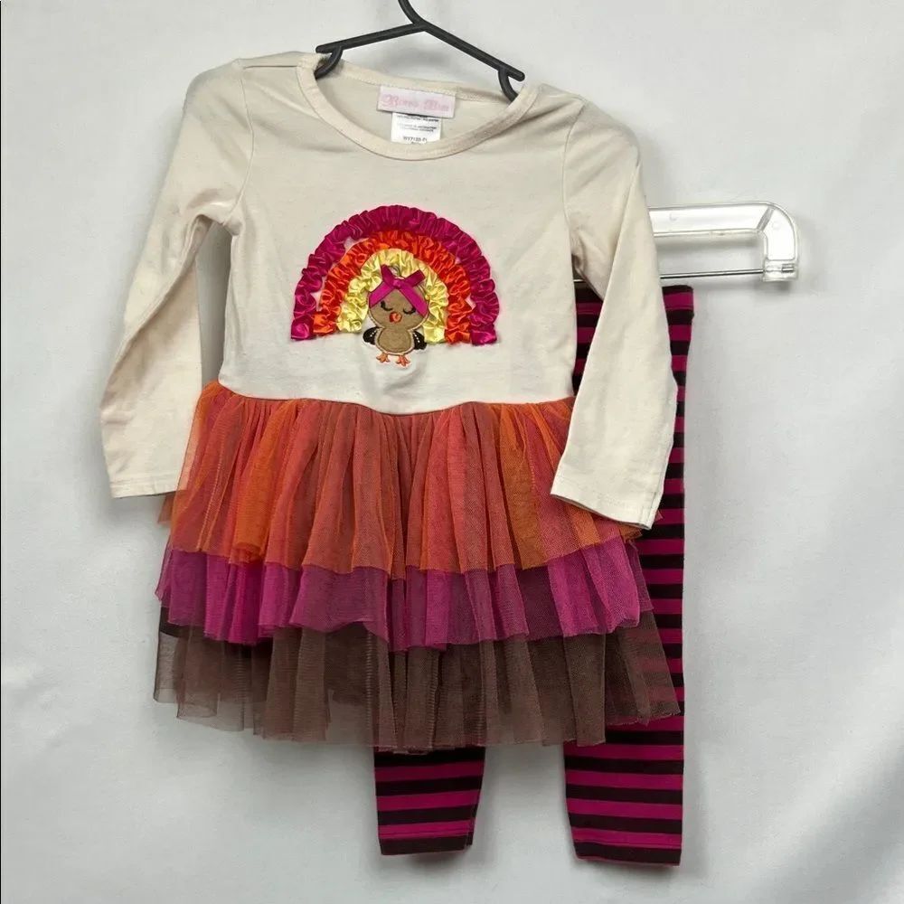 Bonnie Baby Turkey appliqué tulle skirt and leggings set size 18 months
